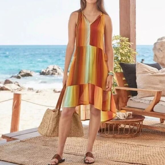 Sundance Zivah‎ Dress Small Ombre Sunset Sleeveless Pockets Tiered Beachy - Picture 1 of 8